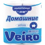 Полотенца бумажные Veiro Домашние 3П22, 2-слойные, белые с тиснением, 2 рул. в упак