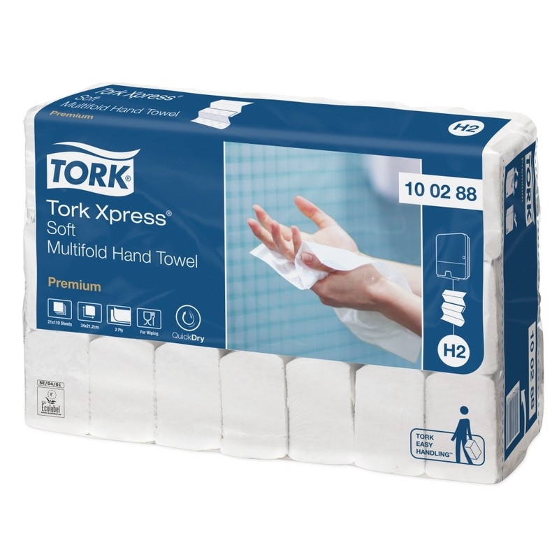 Полотенца бумажные Tork Premium H2 100288 М-сложения, белые с тиснением, 2-слойные, 21х110 л