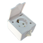 Розетка брызгозащитная одинарная с заземлением, РА16-660 IP44, белая