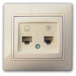 Розетка Mira, компьютер + телефон, кремовая