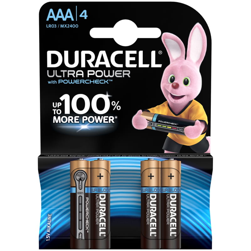 Батарейки Duracell UltraPower AAA LR03, алкалиновая, BL4 1,5V 1 шт