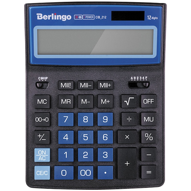 Калькулятор настольный Berlingo "City Style" CIB_212, 12 разрядный, двойное питание, черный/синий
