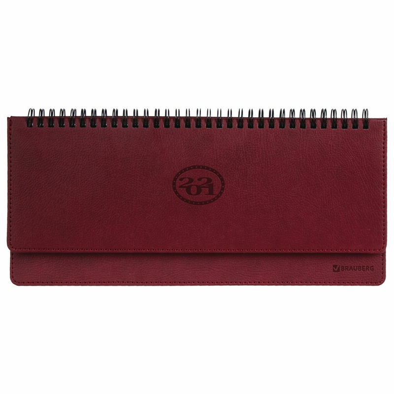 Планинг датированный 2021 (305х140 мм) BRAUBERG "Favorite" 111501, кожзам, бордо