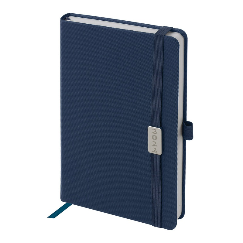 Ежедневник датированный 2022 А5 138x213 мм BRAUBERG "Control", под кожу, держатель для ручки, синий, 112808
