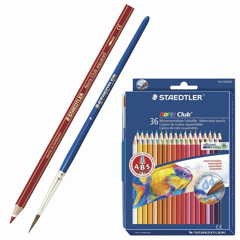 Карандаши цветные акварельные STAEDTLER "Noris club" 144 10ND3603, 36 цветов + кисть