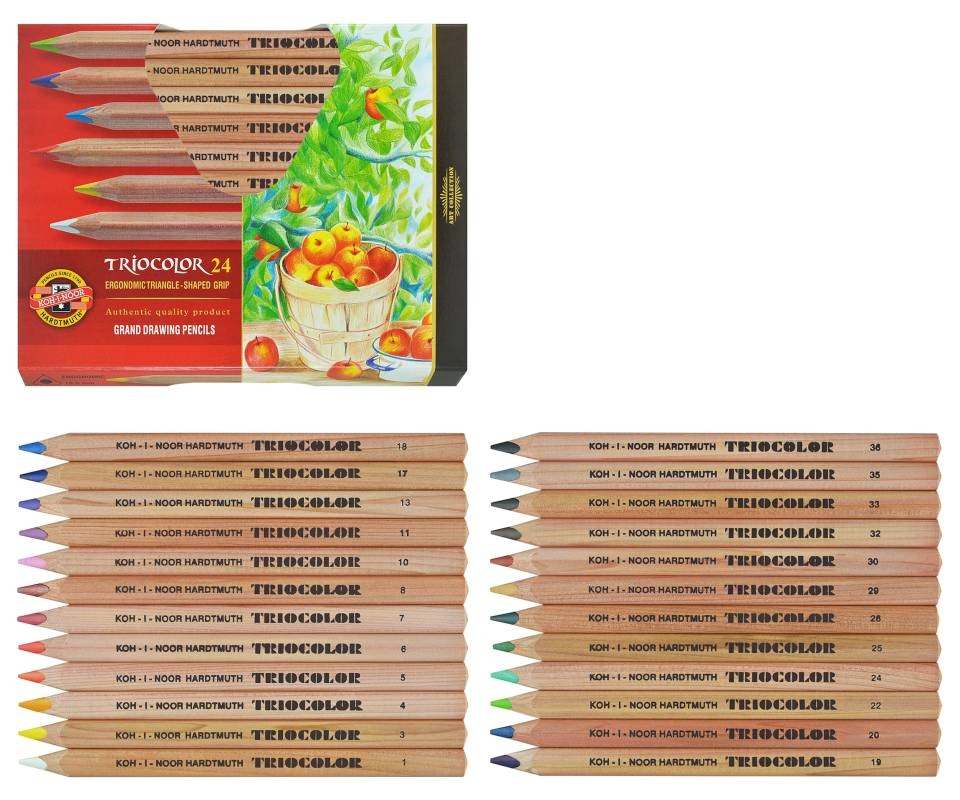 Карандаши цветные 24 Koh-I-Noor Triocolor 3154N24007KS трехгранные карандаши.