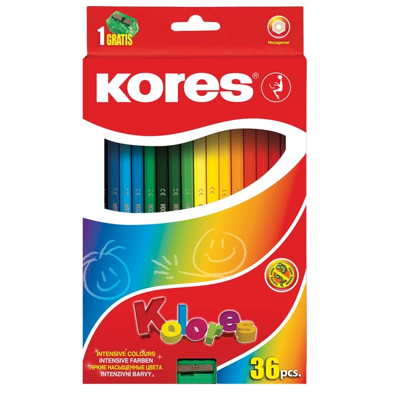 Карандаши цветные Kores 36 цветов, шестигранные с точилкой