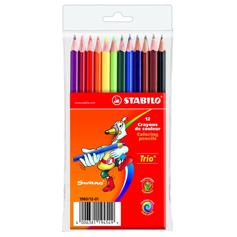 Карандаши цветные трехгранные, 12 цветов Stabilo, Trio