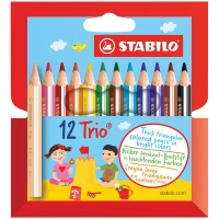 Карандаши цветные Stabilo Trio 205/12-01, утолщенные, короткие, трехгранные, 12 цветов