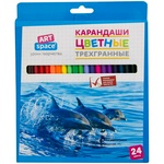 Карандаши цветные ArtSpace "Животный мир" 245926, трехгранные, 24 цвета