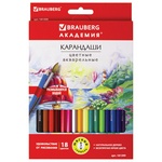 Карандаши цветные акварельные BRAUBERG АКАДЕМИЯ 181399, 18 цветов