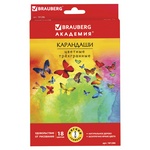 Карандаши цветные BRAUBERG Бабочки 181286, трехгранные, корпус с полосками, 18 цветов