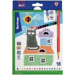 Карандаши цветные Berlingo "SuperSoft. Жил-был кот", 18 цветов, трехграный, заточенные. SS…