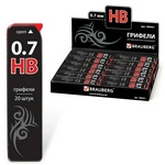 Грифели запасные BRAUBERG "Black Jack" Hi-Polymer 180451, КОМПЛЕКТ 20 шт, НВ, 0,7 мм