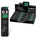 Грифели запасные BRAUBERG "Black Jack" Hi-Polymer 180448, КОМПЛЕКТ 20 шт, 2В, 0,5 мм