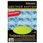 Цветной картон А4 гофрированный, 10 цветов, 250 г/м2, BRAUBERG, 124749