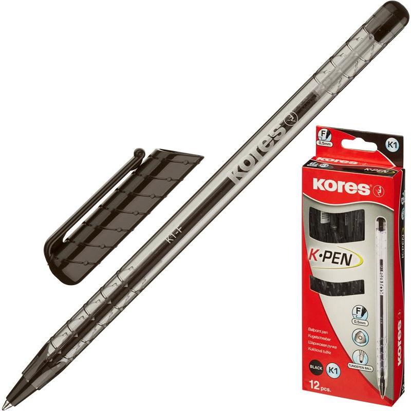 Ручка шариковая Kores K1 39521 , черная паста, 0,5 мм
