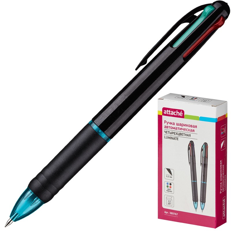 Ручка шариковая автоматическая четырехцветная Attache Luminate, 0.7 мм