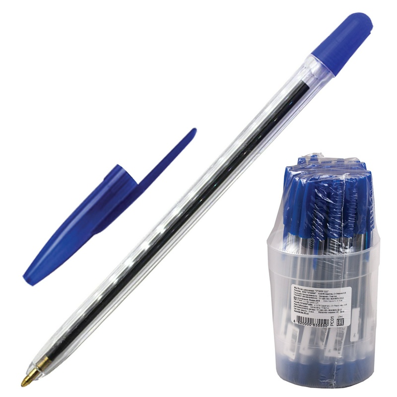 Ручка шариковая СТАММ "111", СИНЯЯ, корпус прозрачный, узел 1,2 мм, линия письма 1 мм, РС01