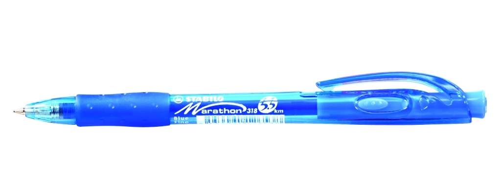 Автоматическая шариковая ручка STABILO Marathon 318/41, прозрачный корпус, синяя паста, 0.5 мм