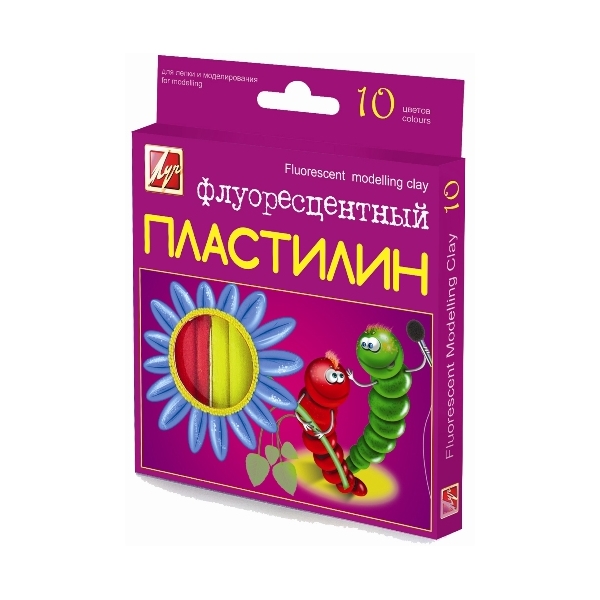 Пластилин флуоресцентный Луч 12С 766-08, 10 цветов, со стеком, 132 г