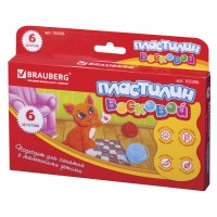 Пластилин восковой BRAUBERG 6 цв., 90 г, со стеком, европодвес, 103306