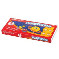 Пластилин классический BRAUBERG 6 цв., 120 г, со стеком, картонная упаковка, 103253