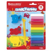 Пластилин классический BRAUBERG 12 цв, 150 г, стек, 3 штамп., ВЫСШЕЕ КАЧЕСТВО (Таиланд), блист, 2244…