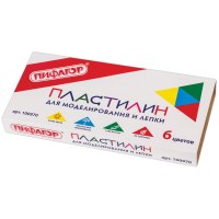 Пластилин классический ПИФАГОР 6 цв., 120 г, со стеком, картонная упаковка, 100970