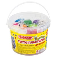 Пластилин на растительной основе (тесто для лепки) ПИФАГОР, 12 цв., 360г, пластиковое ведро, 104546