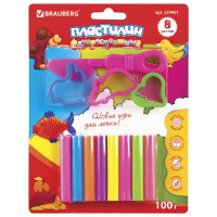 Пластилин флуоресцентный BRAUBERG 8 цв., 100 г, стек, 3 формочки, ВЫСШЕЕ КАЧЕСТВО (Таиланд), 224461