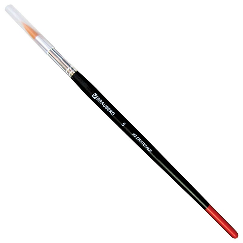 Кисть синтетика №5 BRAUBERG 200211 круглая длинная ручка