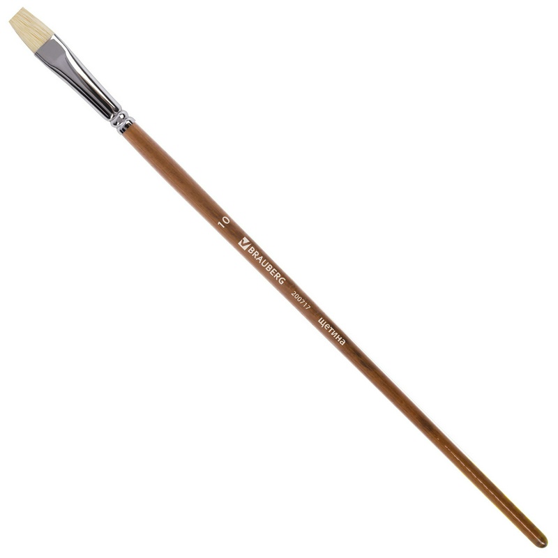 Кисть художественная профессиональная BRAUBERG 200717 ART "CLASSIC", щетина, плоская, № 10, длинная ручка