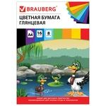 Цветная бумага А4 мелованная глянцевая, 16 листов 8 цветов, на скобе, BRAUBERG, 200х280 мм, Утята, 1…