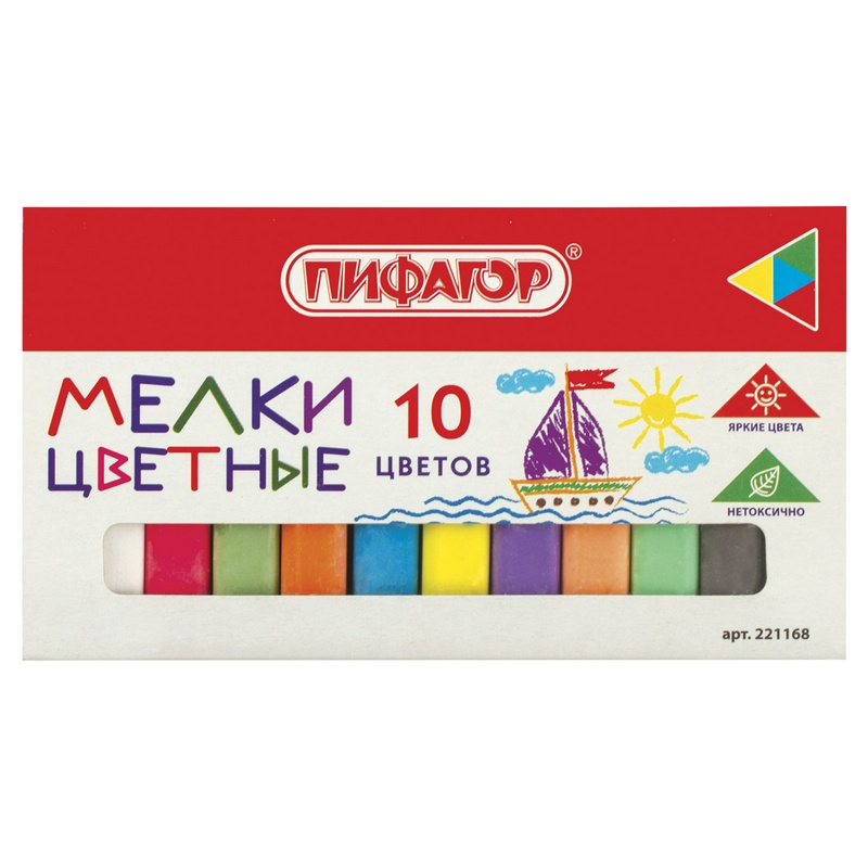 Мел цветной ПИФАГОР 221168, квадратный, 10 штук