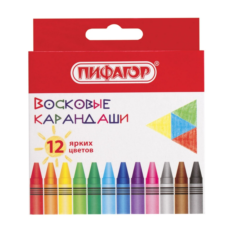 Восковые карандаши ПИФАГОР "СОЛНЫШКО" 227279, 12 цветов