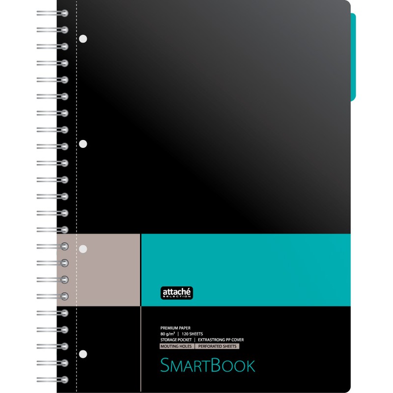 Бизнес-тетрадь Attache Selection Smartbook А4, 120 л. с микроперфорацией, черная, с разделителем и карманом
