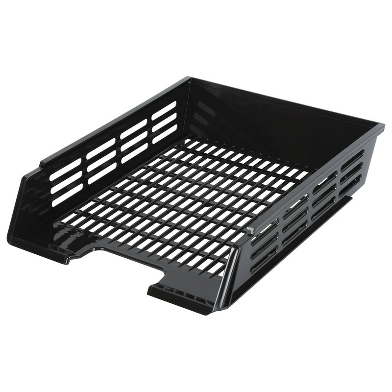Лоток для бумаг горизонтальный BRAUBERG Basic 237011, сетчатый, с пазами, черный