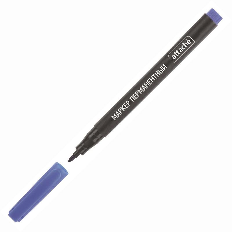 Маркер перманентный Attache синий, 1 мм