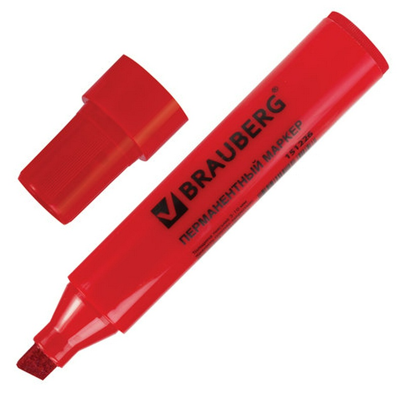 Маркер перманентный BRAUBERG "JUMBO" 151226, красный, скошенный наконечник 3-10 мм