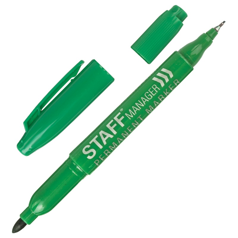 Маркер перманентный двусторонний STAFF "Manager", зеленый, наконечники 0,8 мм / 2,2 мм, 151628