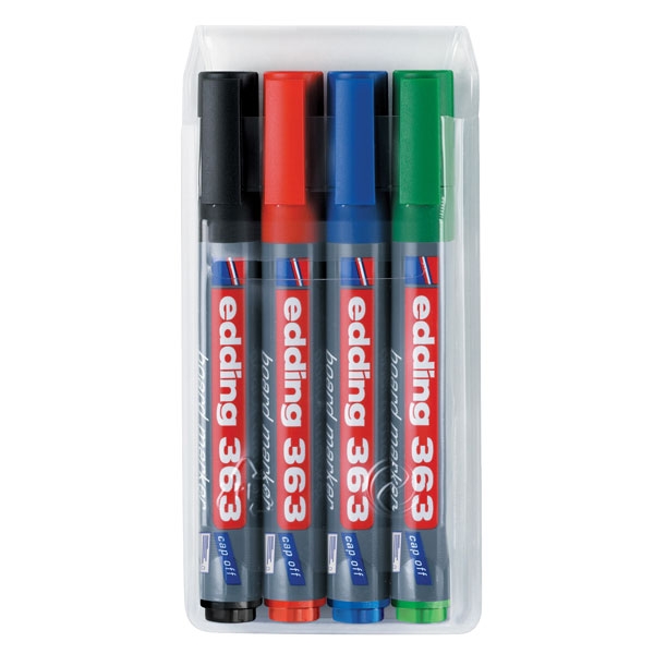 Набор маркеров Edding E-363/4S для маркерных досок 4 цвета. Скошенный наконечник
