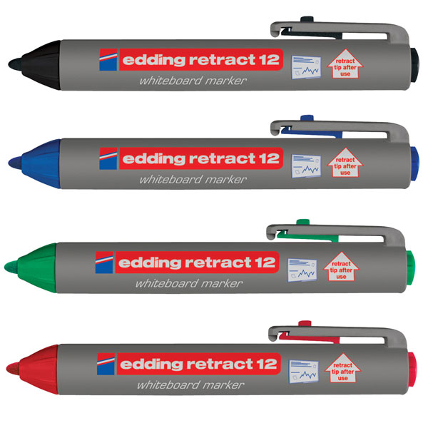 Набор маркеров Whiteboard marker Edding Е-12 Retract для маркерных досок 4 цвета