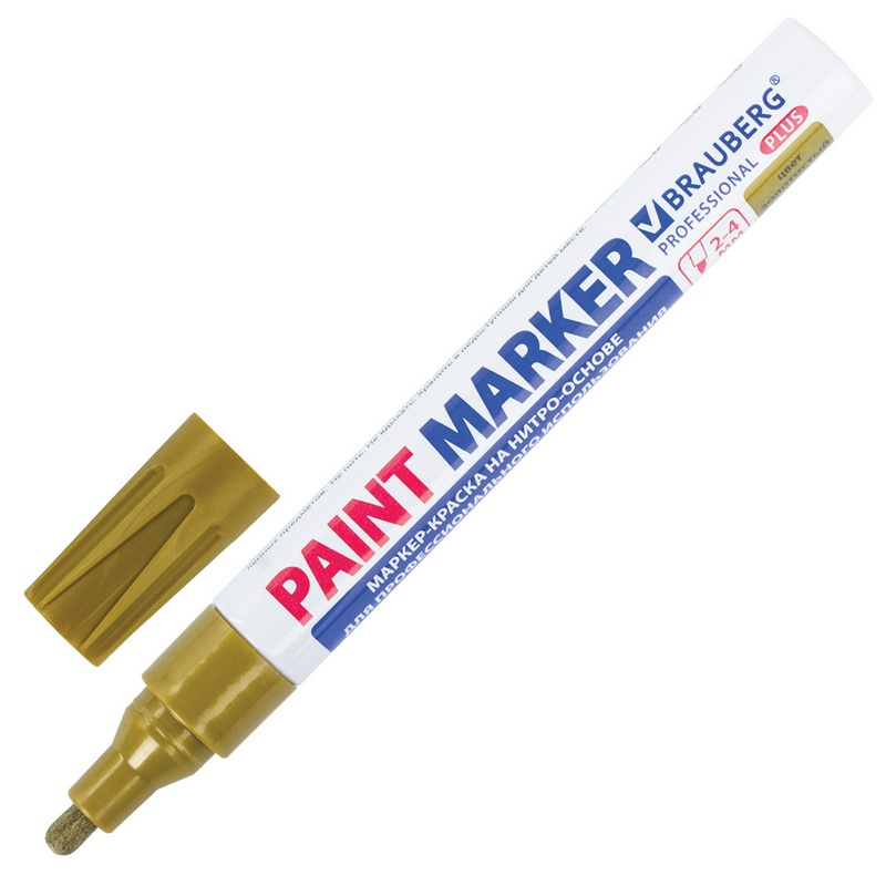 Маркер-краска лаковый BRAUBERG PROFESSIONAL PLUS 151449, 2-4 мм, золотой, нитро-основа