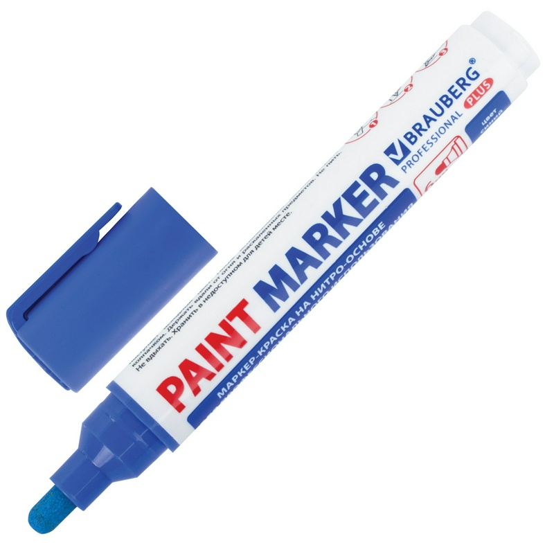 Маркер-краска лаковый BRAUBERG PROFESSIONAL PLUS EXTRA 151453, 6 мм, синий, нитро-основа