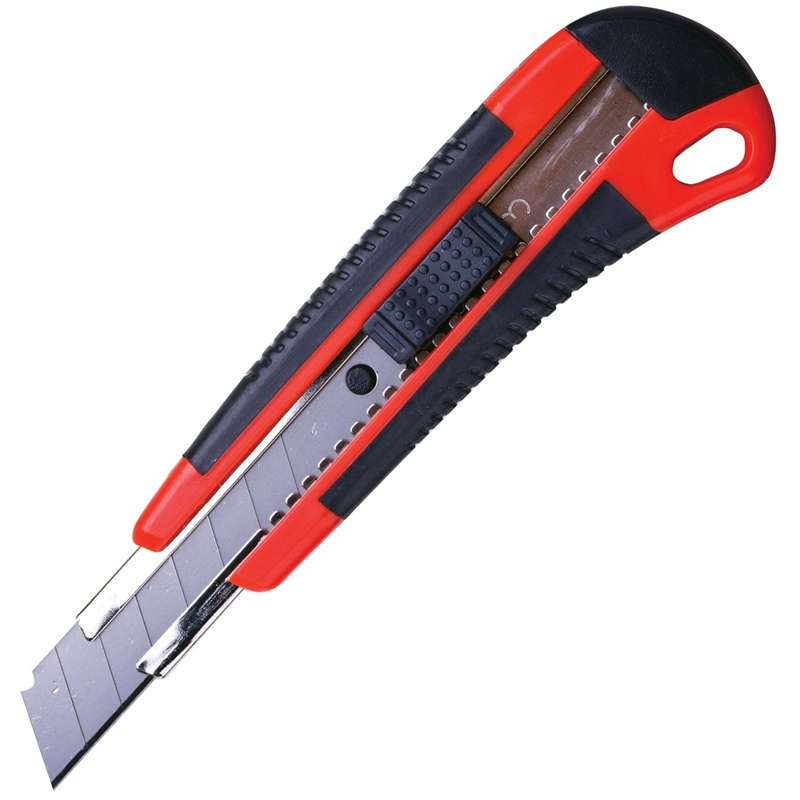 Нож канцелярский BRAUBERG Universal 230919, 3 лезвия в комплекте, автофиксатор, резиновые вставки, 18 мм
