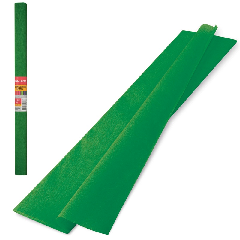 Бумага гофрированная (креповая) плотная, 32 г/м2, темно-зеленая, 50х250 см, в рулоне, BRAUBERG, 126537