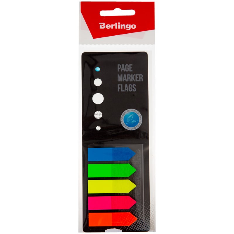 Клейкие закладки Berlingo LSz_44111, пластиковые, 5 неоновых цветов по 25 л, 42х12 мм, в картонной книжке