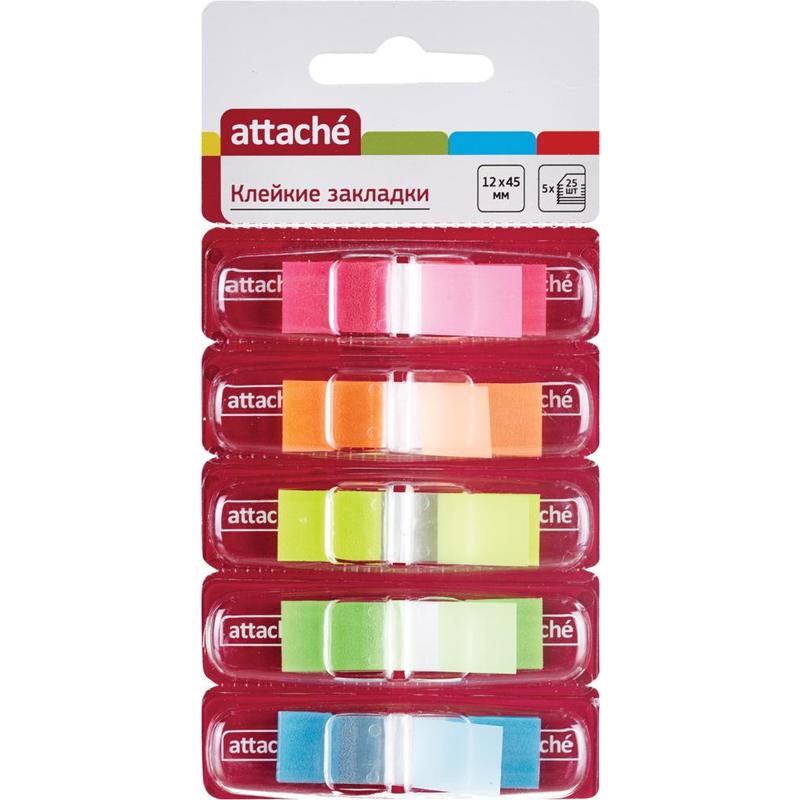 Клейкие закладки Attache пластиковые 5 цветов по 25 л., ширина 12 х 45 мм