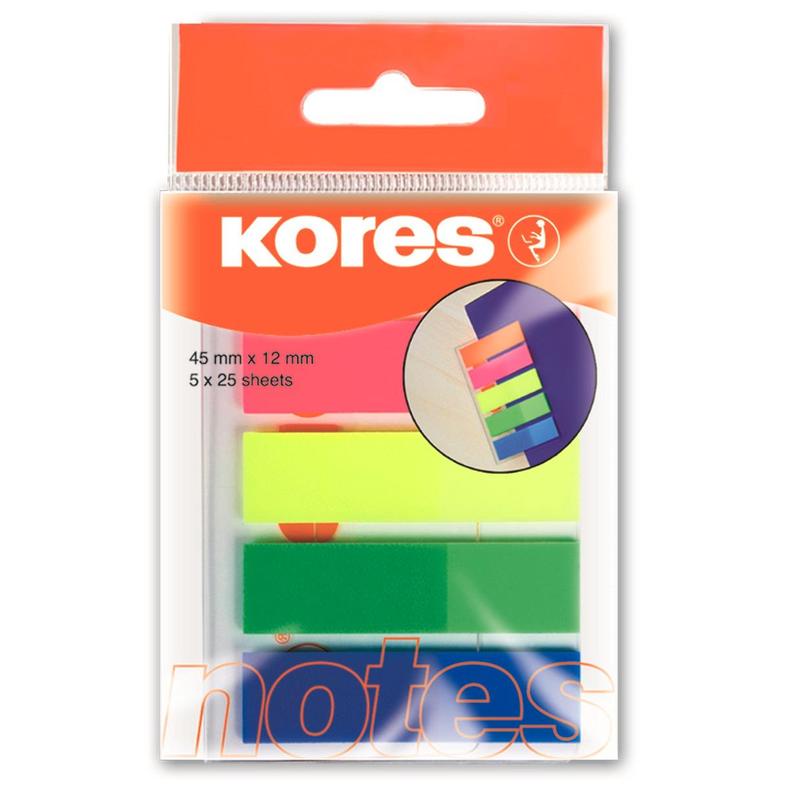 Закладка Kores Kores-film пластиковые, 5 ярких цв., по 25л., неоновые. 12 мм